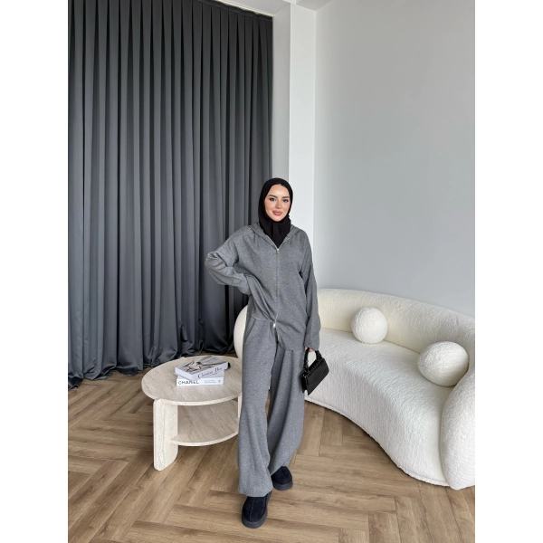 Leyans Fermuarlı Takım - Gri