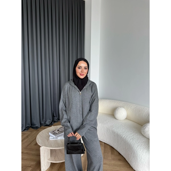 Leyans Fermuarlı Takım - Gri