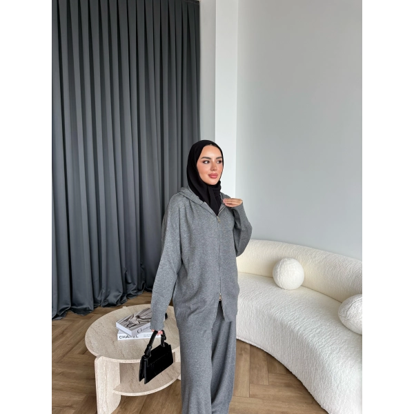 Leyans Fermuarlı Takım - Gri