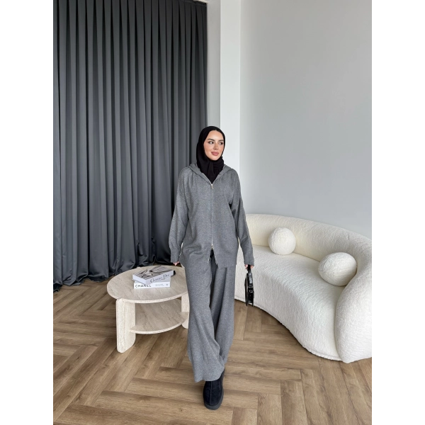 Leyans Fermuarlı Takım - Gri