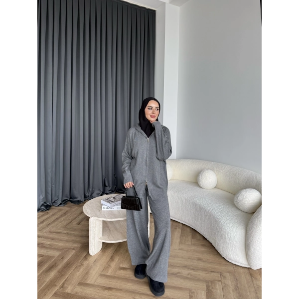 Leyans Fermuarlı Takım - Gri