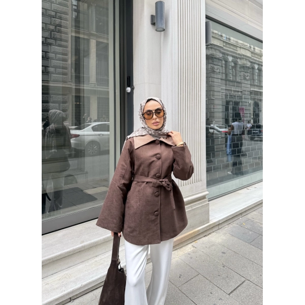 Lezya Yaka Detay Ceket - Acı Kahve