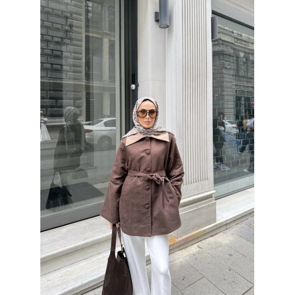 Lezya Yaka Detay Ceket - Acı Kahve