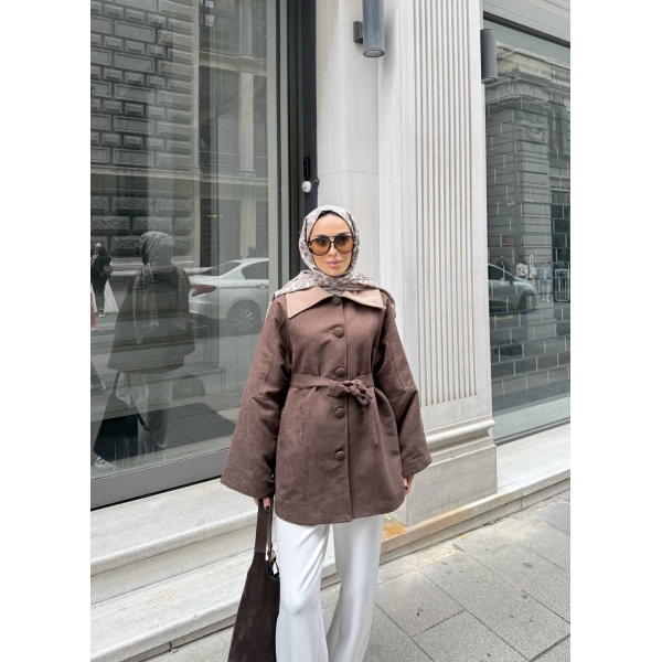 Lezya Yaka Detay Ceket - Acı Kahve