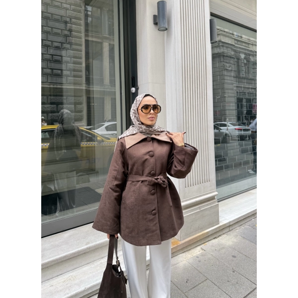 Lezya Yaka Detay Ceket - Acı Kahve