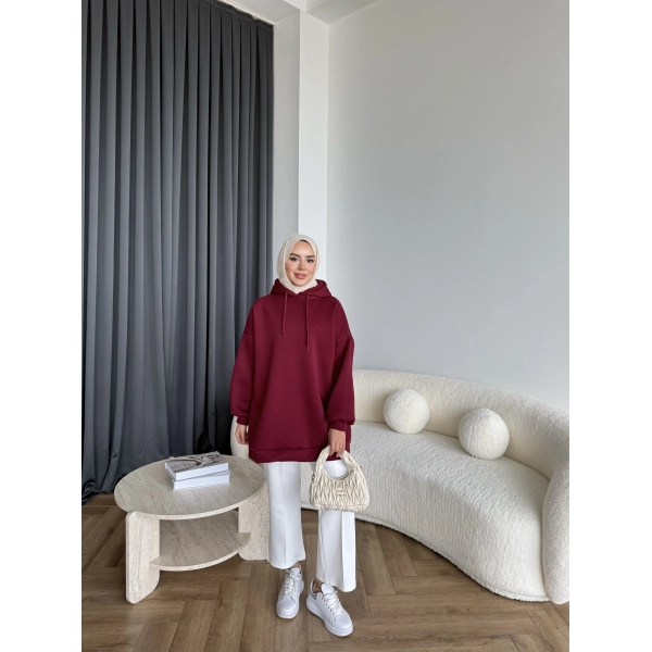 Lidya 3 İplik Sweat - Bordo