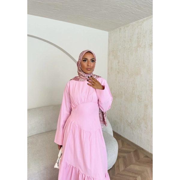 Linen Elbise - Pembe