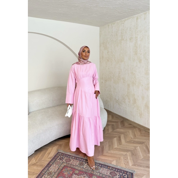 Linen Elbise - Pembe