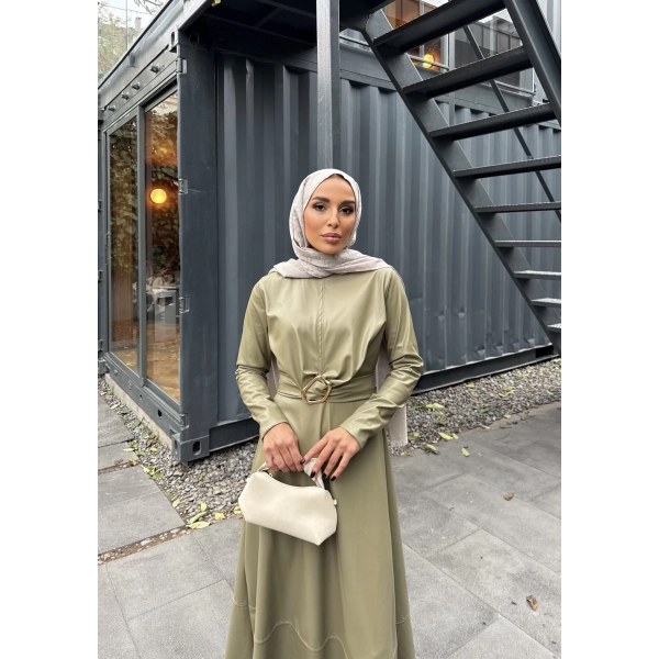 Lolita Deri Elbise - Haki