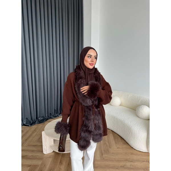 Luella Kürk Detaylı Hırka - Acı Kahve