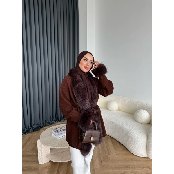 Luella Kürk Detaylı Hırka - Acı Kahve