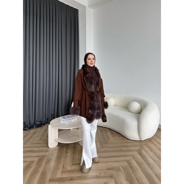 Luella Kürk Detaylı Hırka - Acı Kahve