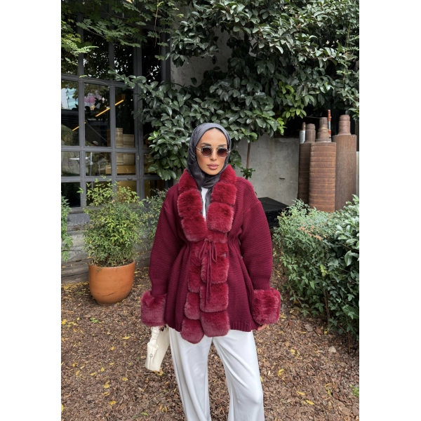 Luella Kürk Detaylı Hırka - Bordo