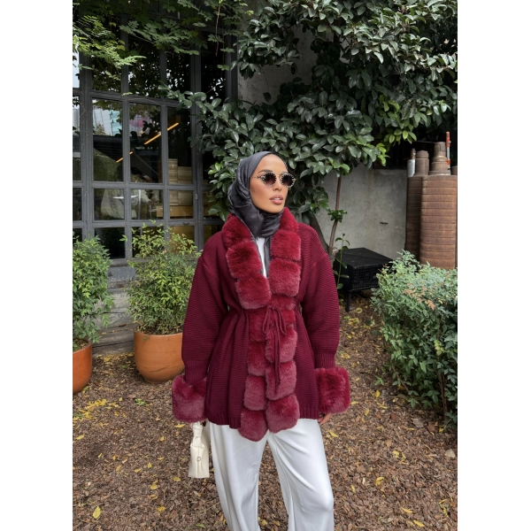 Luella Kürk Detaylı Hırka - Bordo