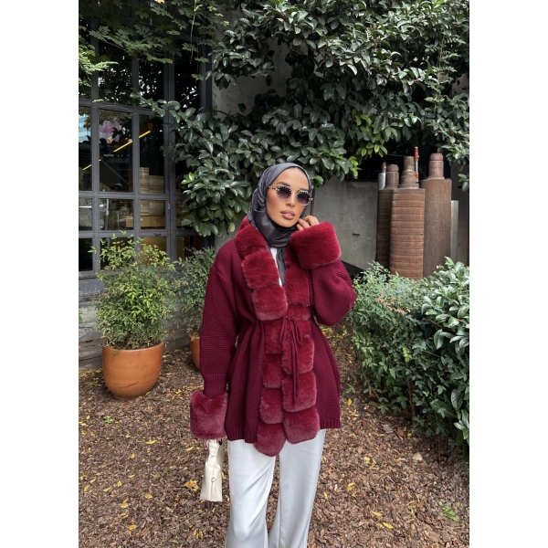 Luella Kürk Detaylı Hırka - Bordo