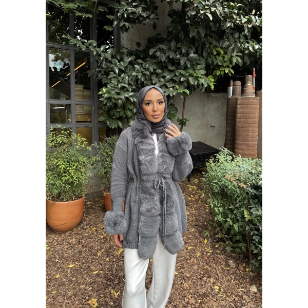 Luella Kürk Detaylı Hırka - Gri