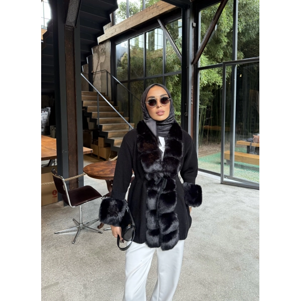 Luella Kürk Detaylı Hırka - Siyah