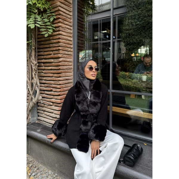 Luella Kürk Detaylı Hırka - Siyah