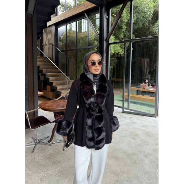 Luella Kürk Detaylı Hırka - Siyah