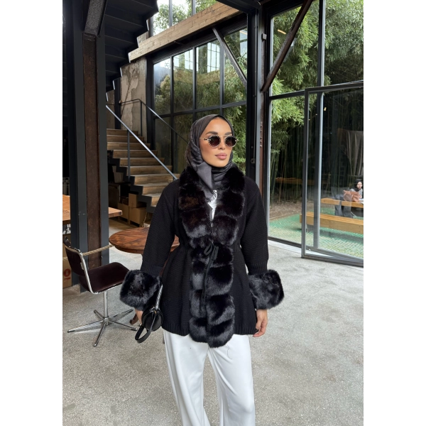 Luella Kürk Detaylı Hırka - Siyah