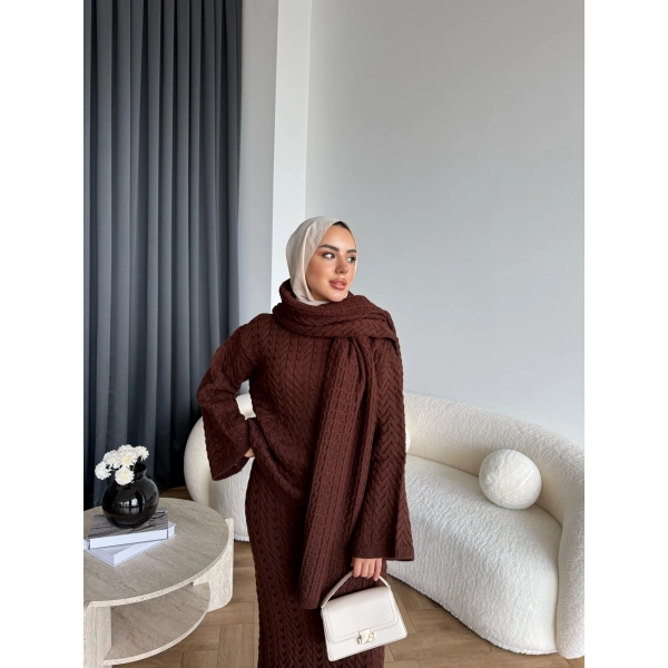 Mb - Atkı Örgü Etekli Takım - Acı Kahve