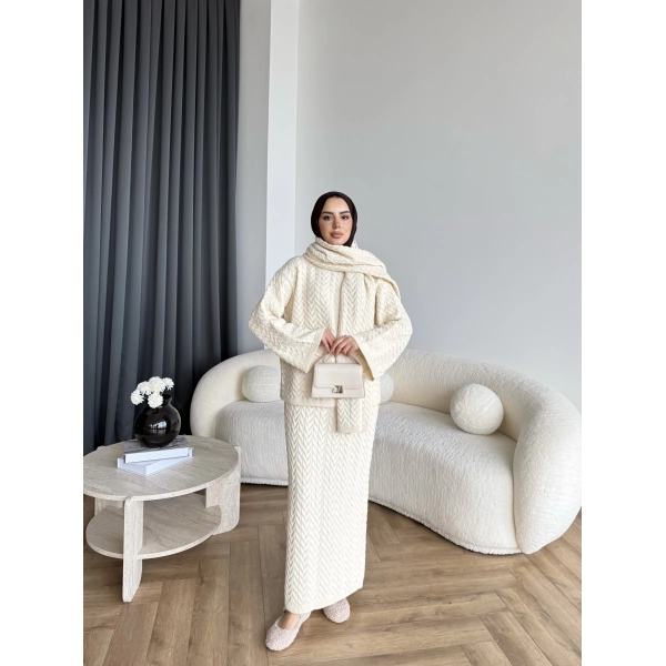 Mb - Atkı Örgü Etekli Takım - Bej