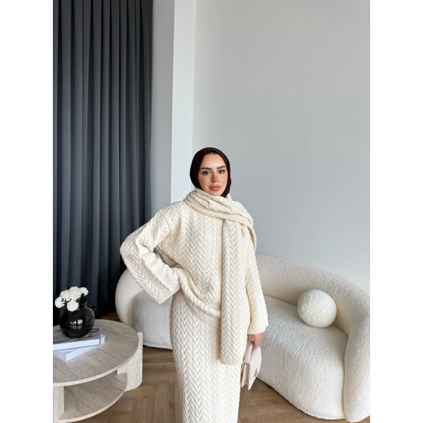 Mb - Atkı Örgü Etekli Takım - Bej