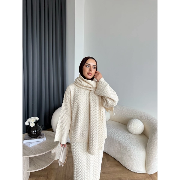 Mb - Atkı Örgü Etekli Takım - Bej