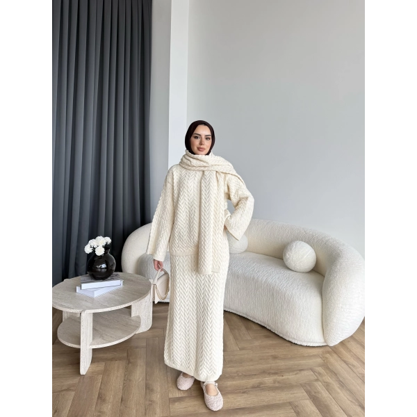 Mb - Atkı Örgü Etekli Takım - Bej