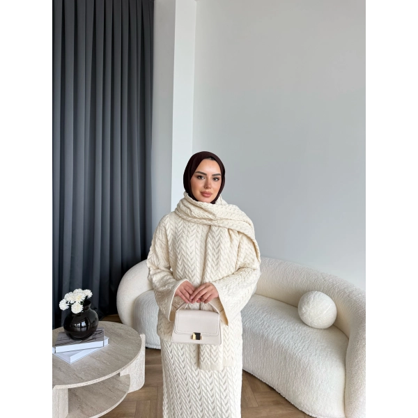 Mb - Atkı Örgü Etekli Takım - Bej