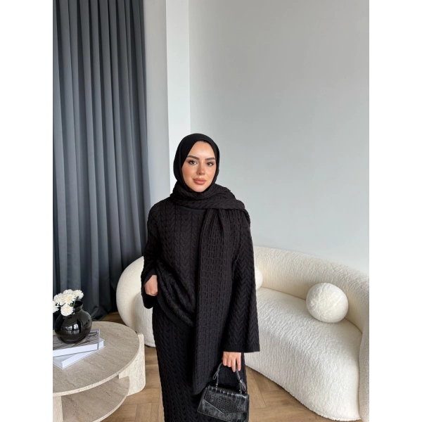 Mb - Atkı Örgü Etekli Takım - Siyah