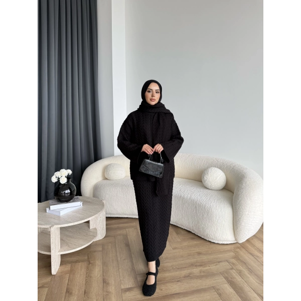 Mb - Atkı Örgü Etekli Takım - Siyah