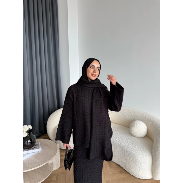 Mb - Atkı Örgü Etekli Takım - Siyah