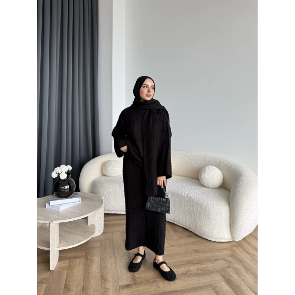 Mb - Atkı Örgü Etekli Takım - Siyah