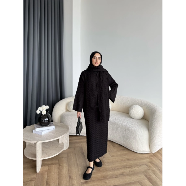 Mb - Atkı Örgü Etekli Takım - Siyah