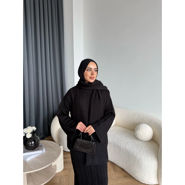 Mb - Atkı Örgü Etekli Takım - Siyah