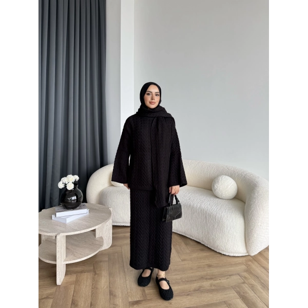 Mb - Atkı Örgü Etekli Takım - Siyah