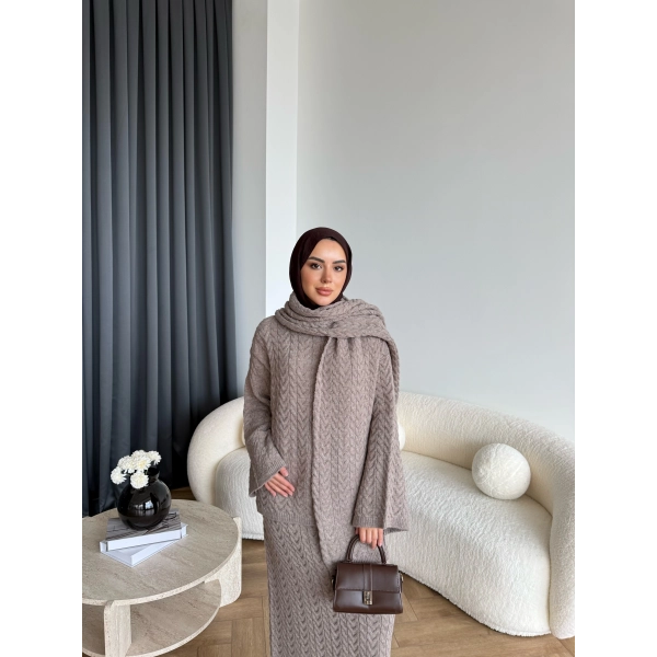 Mb - Atkı Örgü Etekli Takım - Vizon