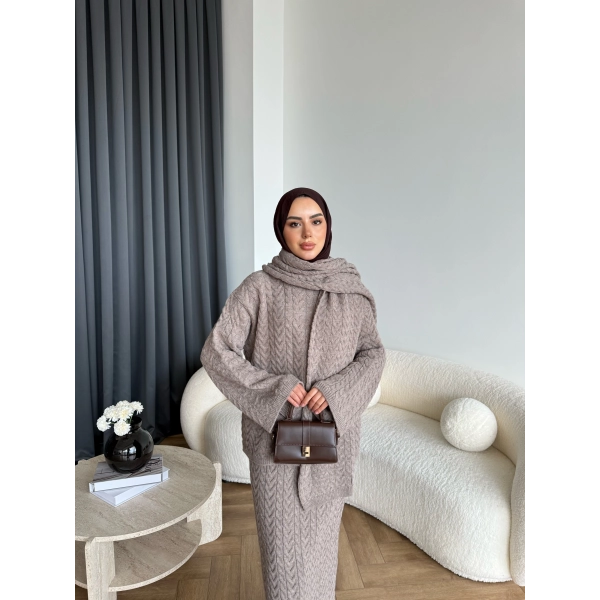 Mb - Atkı Örgü Etekli Takım - Vizon