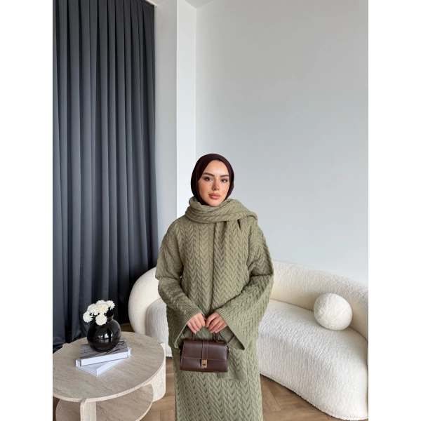 Mb - Atkı Örgü Etekli Takım - Yeşil