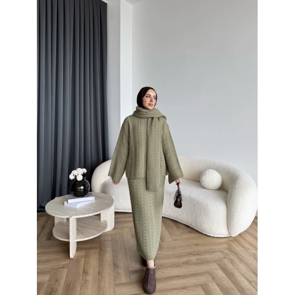 Mb - Atkı Örgü Etekli Takım - Yeşil