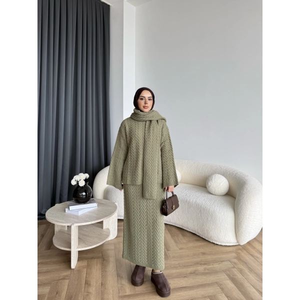 Mb - Atkı Örgü Etekli Takım - Yeşil