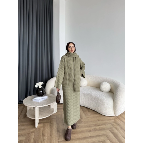 Mb - Atkı Örgü Etekli Takım - Yeşil