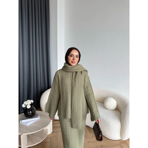 Mb - Atkı Örgü Etekli Takım - Yeşil