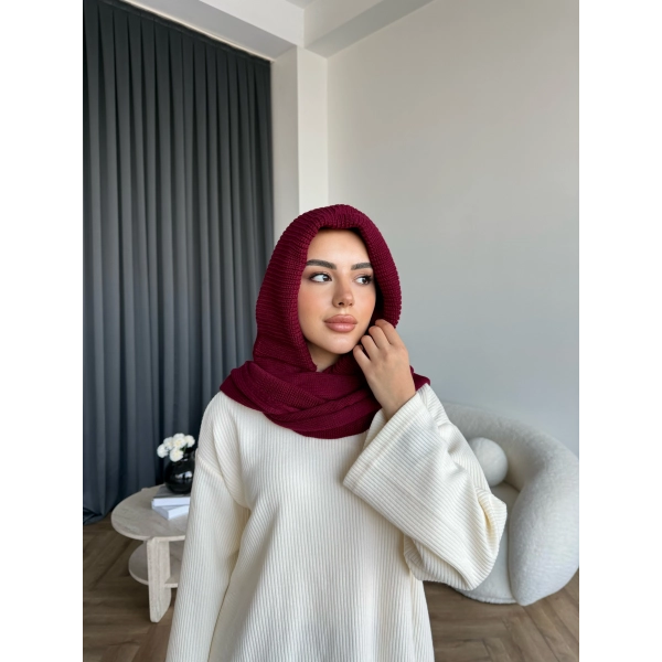 Mb - Balaklava Kapişonlu Bere - Bordo
