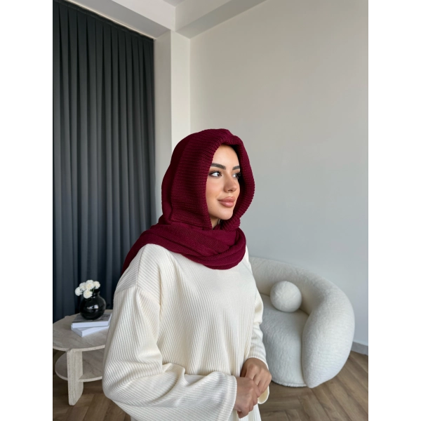 Mb - Balaklava Kapişonlu Bere - Bordo