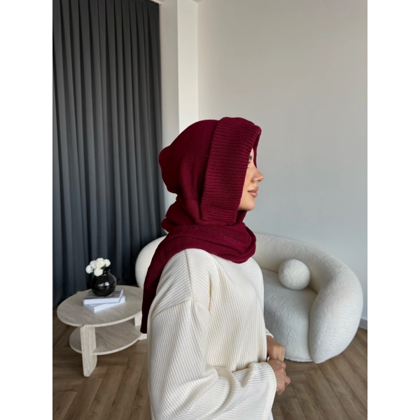 Mb - Balaklava Kapişonlu Bere - Bordo