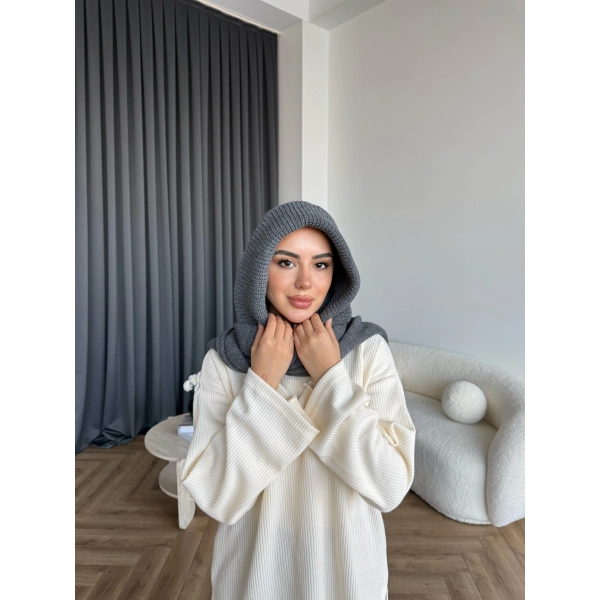 Mb - Balaklava Kapişonlu Bere - Gri