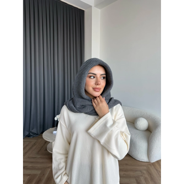 Mb - Balaklava Kapişonlu Bere - Gri