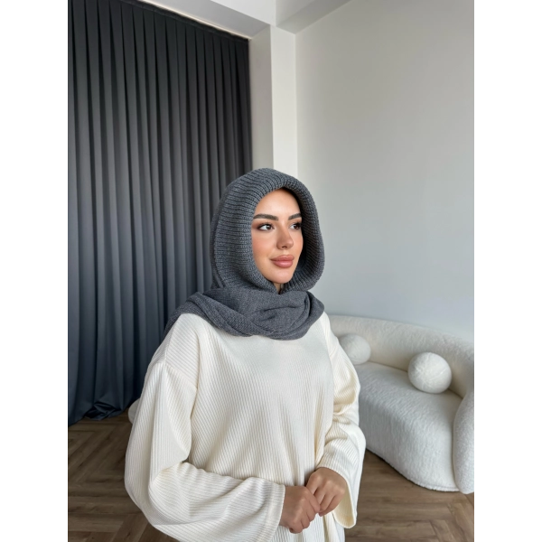 Mb - Balaklava Kapişonlu Bere - Gri